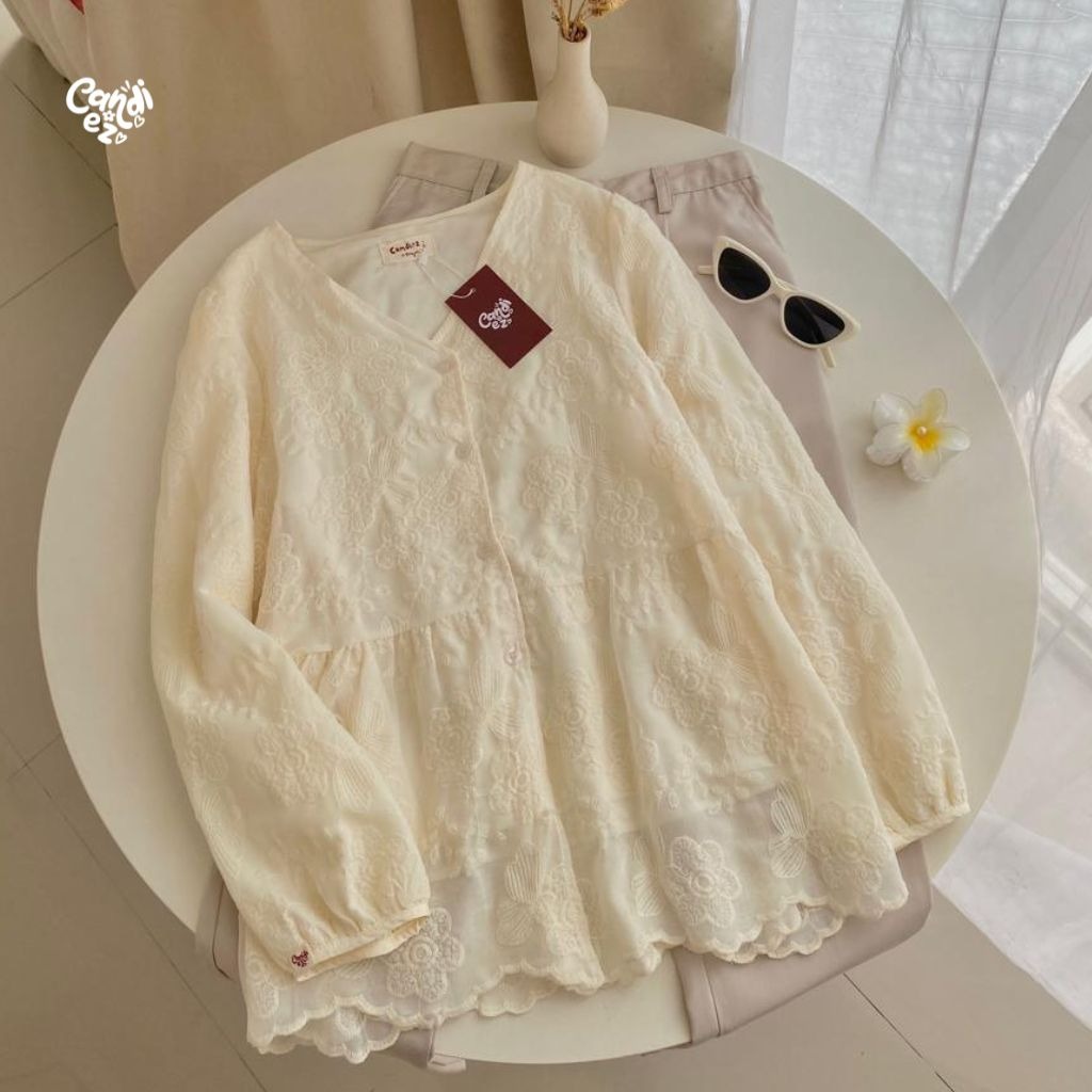 GINNY Premium Lace Top | Creme