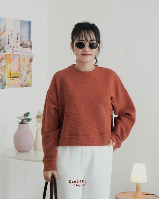 Image of YOONA Oversized Sweater Crop | Knit Terracota