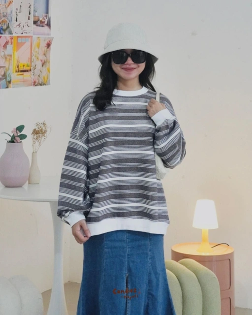 Image of JIHOO Super Oversized Sweater | Strip Ash Grey