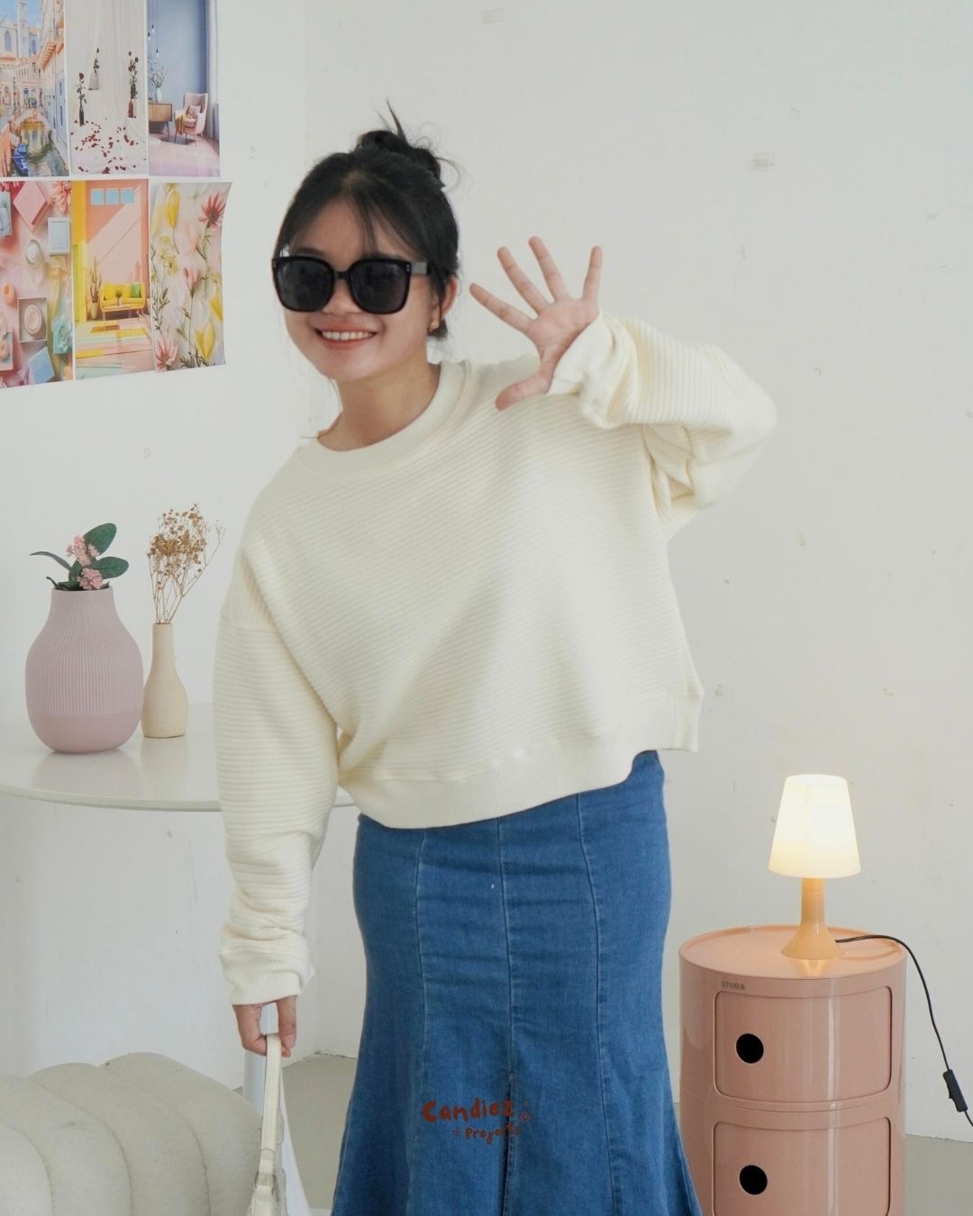YOONA Oversized Sweater Crop | Knit White