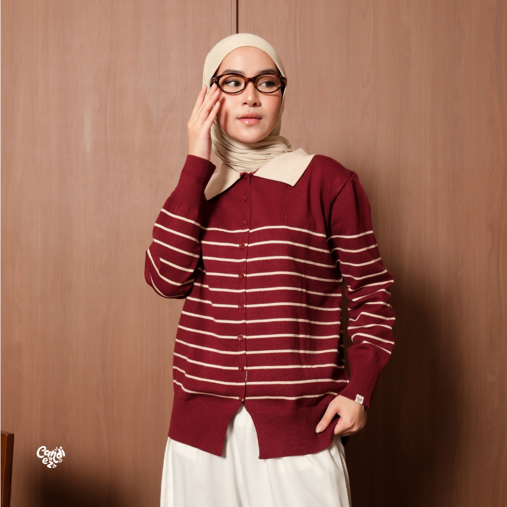 NADA Polo Knit Cardi | Maroon