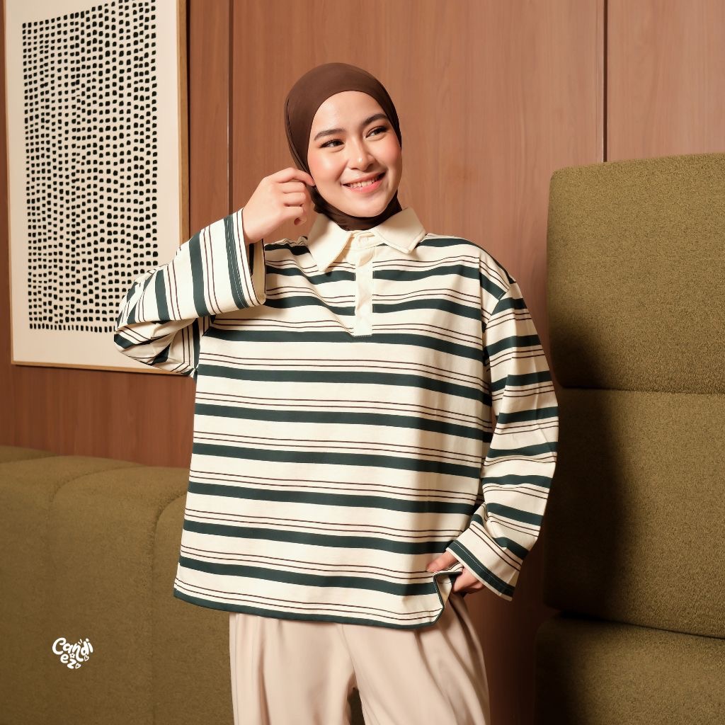 KANA Polo Stripes | Matcha BW