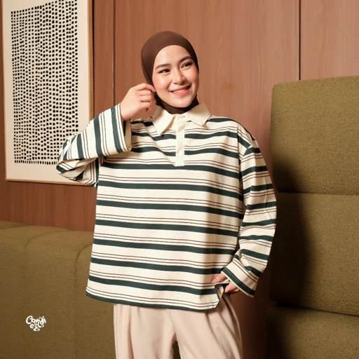KANA Polo Stripes | Matcha BW