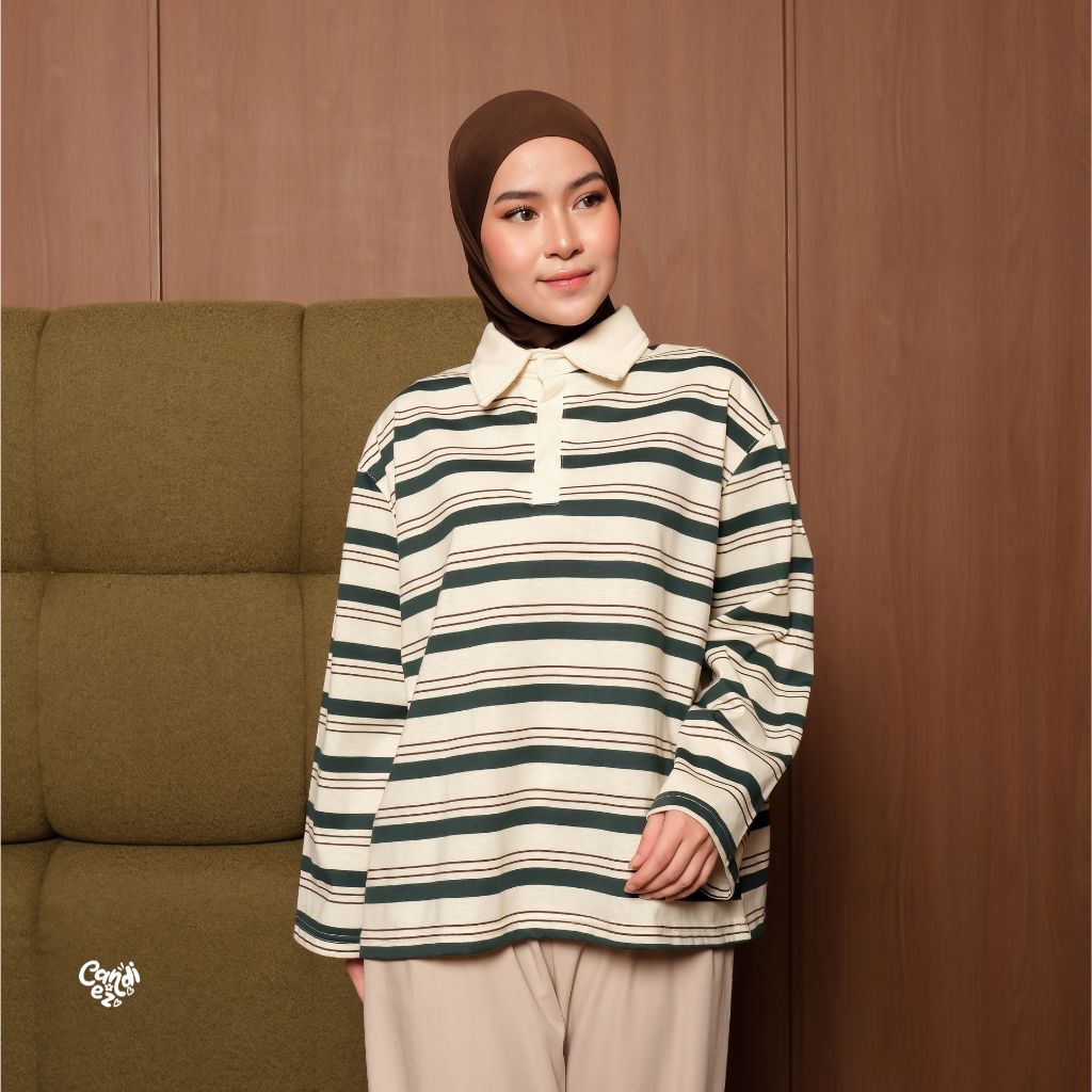 KANA Polo Stripes | Matcha BW