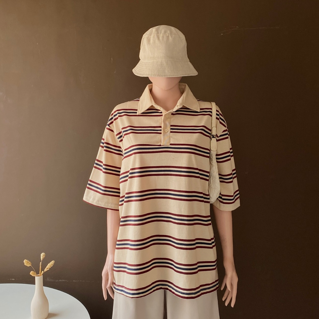 KANA Polo Stripes Shortsleeve | Beige