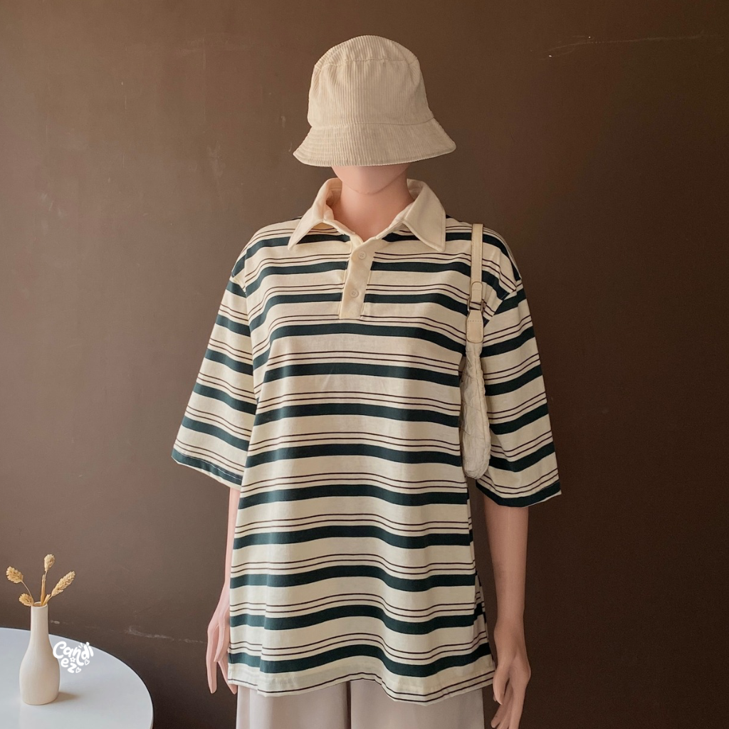 KANA Polo Stripes Shortsleeve | Matcha BW