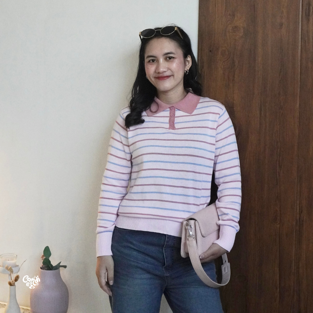 MAUDY Polo Sweatshirt Knit | Strawbery Pink