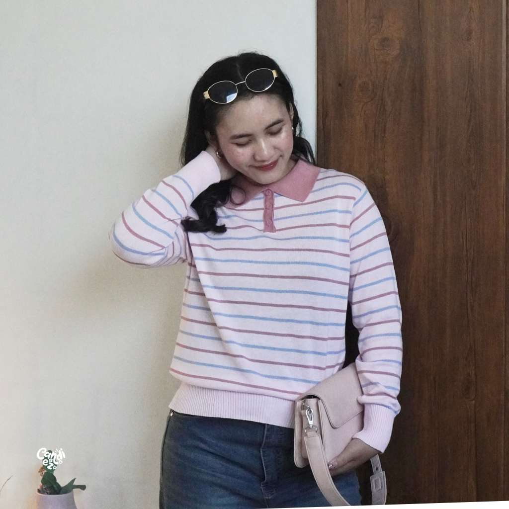 MAUDY Polo Sweatshirt Knit | Strawbery Pink