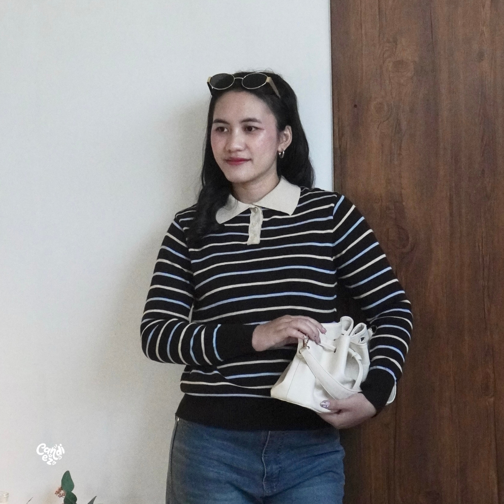 MAUDY Polo Sweatshirt Knit | Choco Blue