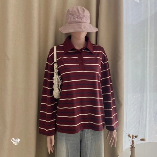 Image of KANA Polo Oversized Sweatshirts | Maroon Berry