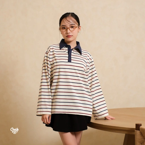 KANA Polo Oversized Sweatshirt | Oat Navy