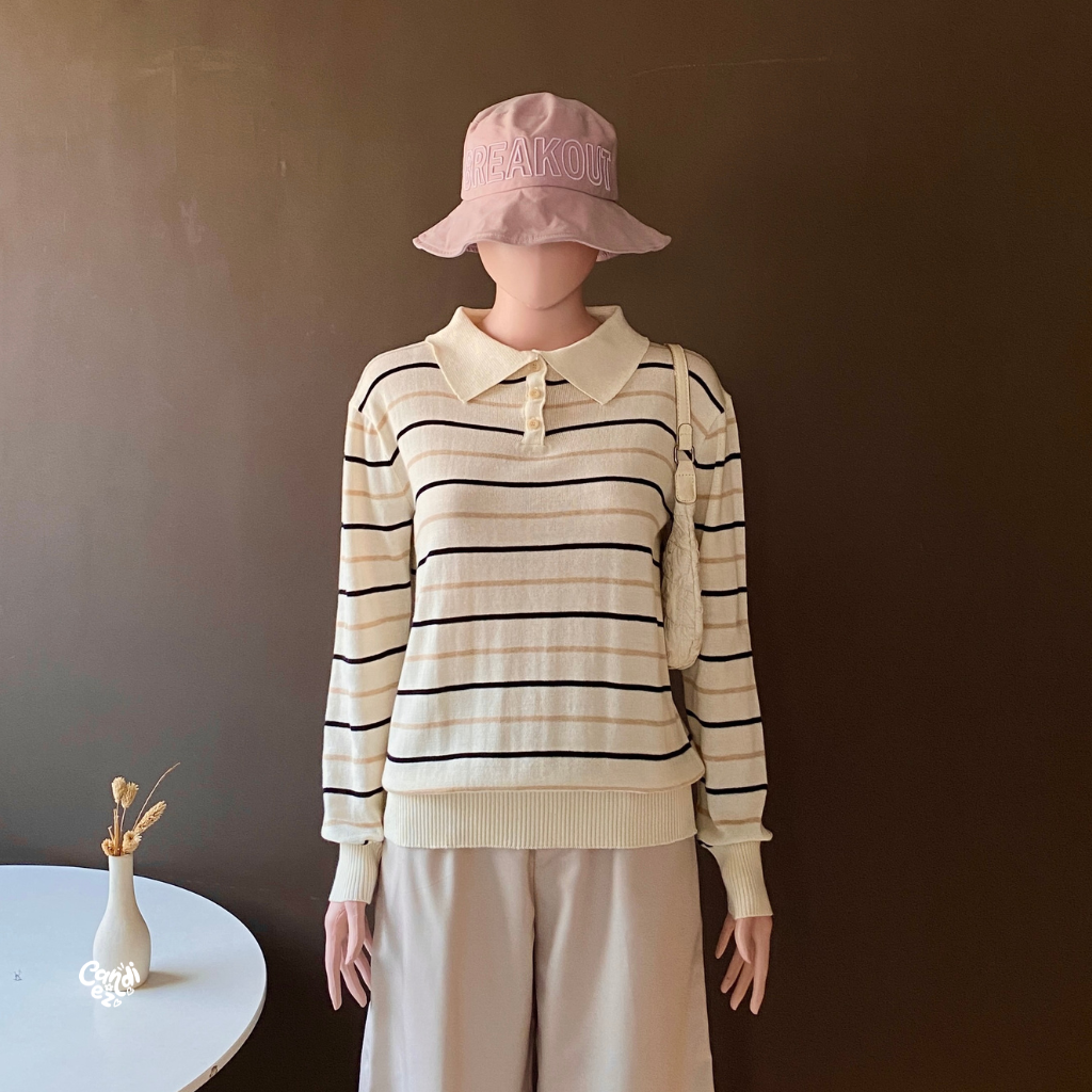 MAUDY Polo Sweatshirt Knit | Milky Nut