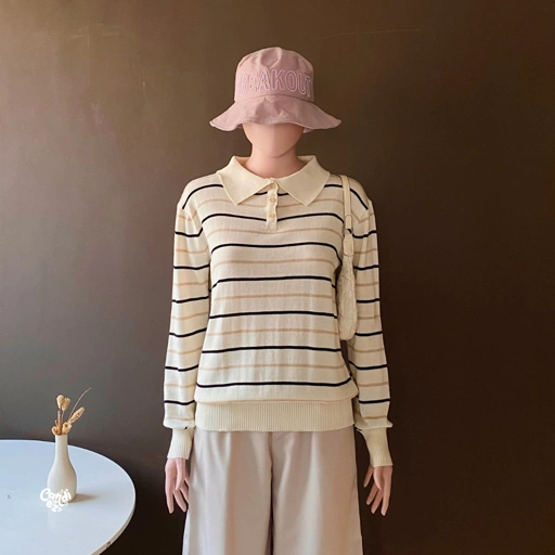 MAUDY Polo Sweatshirt Knit | Milky Nut