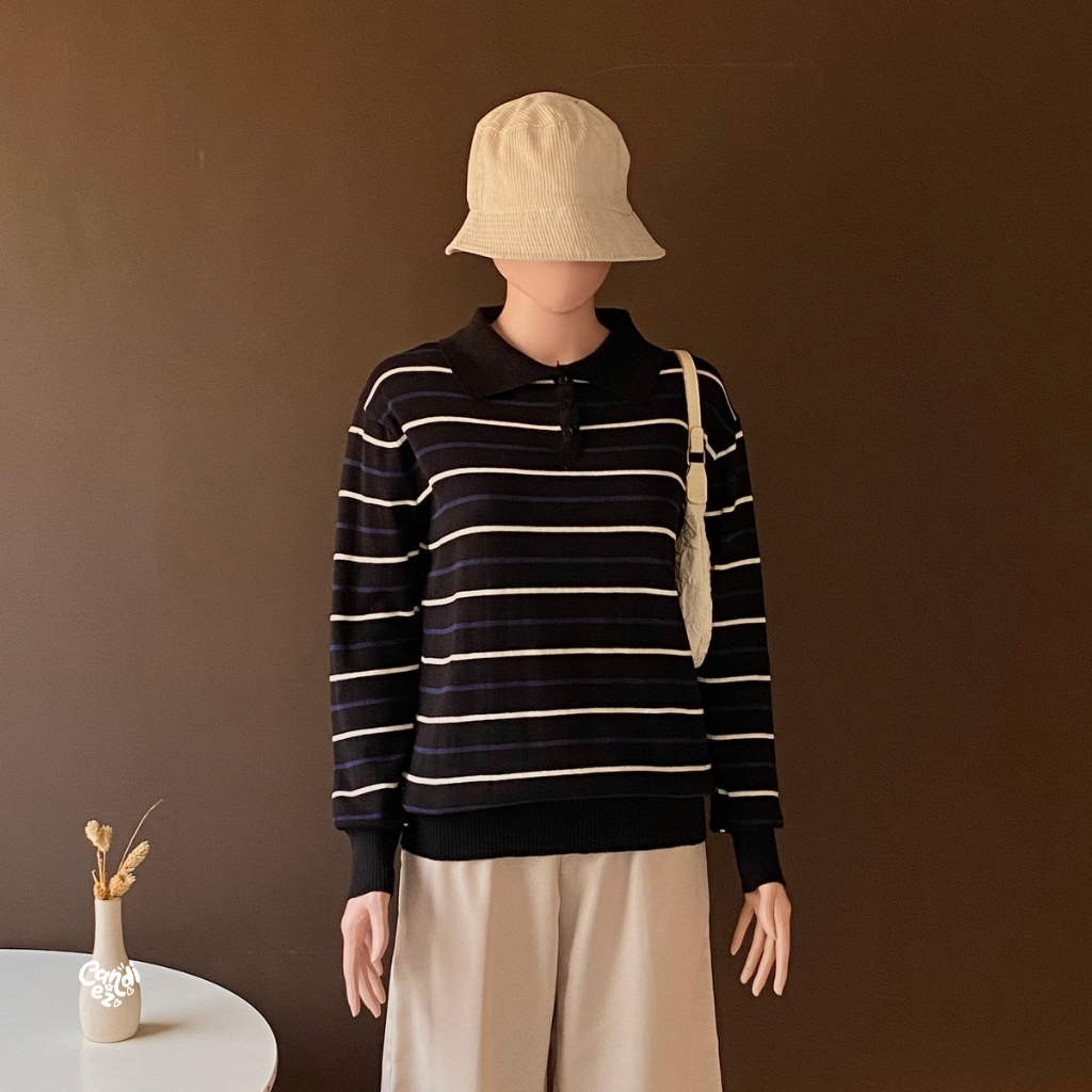 MAUDY Polo Sweatshirt Knit | Midnight