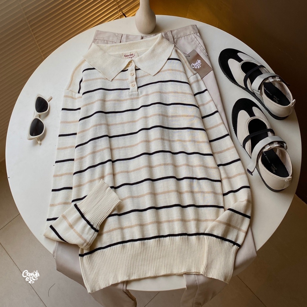 MAUDY Polo Sweatshirt Knit | Milky Nut