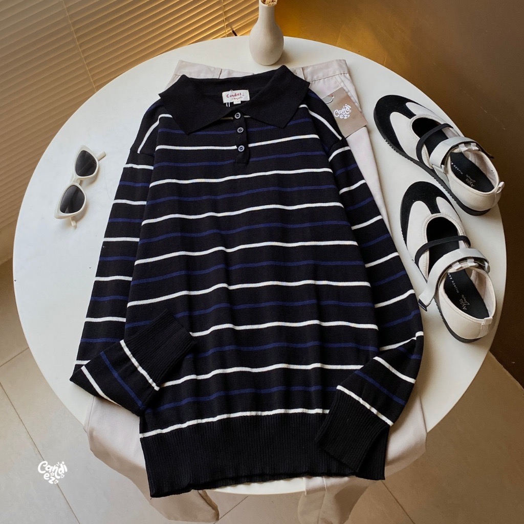 MAUDY Polo Sweatshirt Knit | Midnight