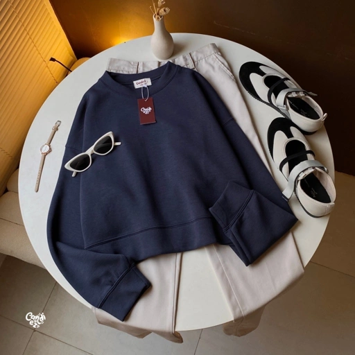 YOONA Oversized Sweater Crop | Deep Navy