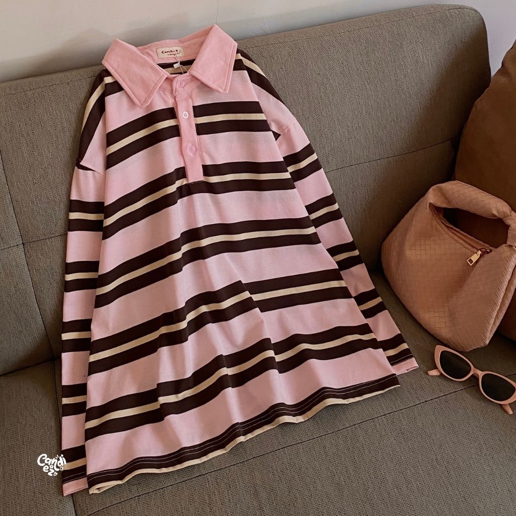 KANA Polo Oversized Sweatshirt | Pink Stripes