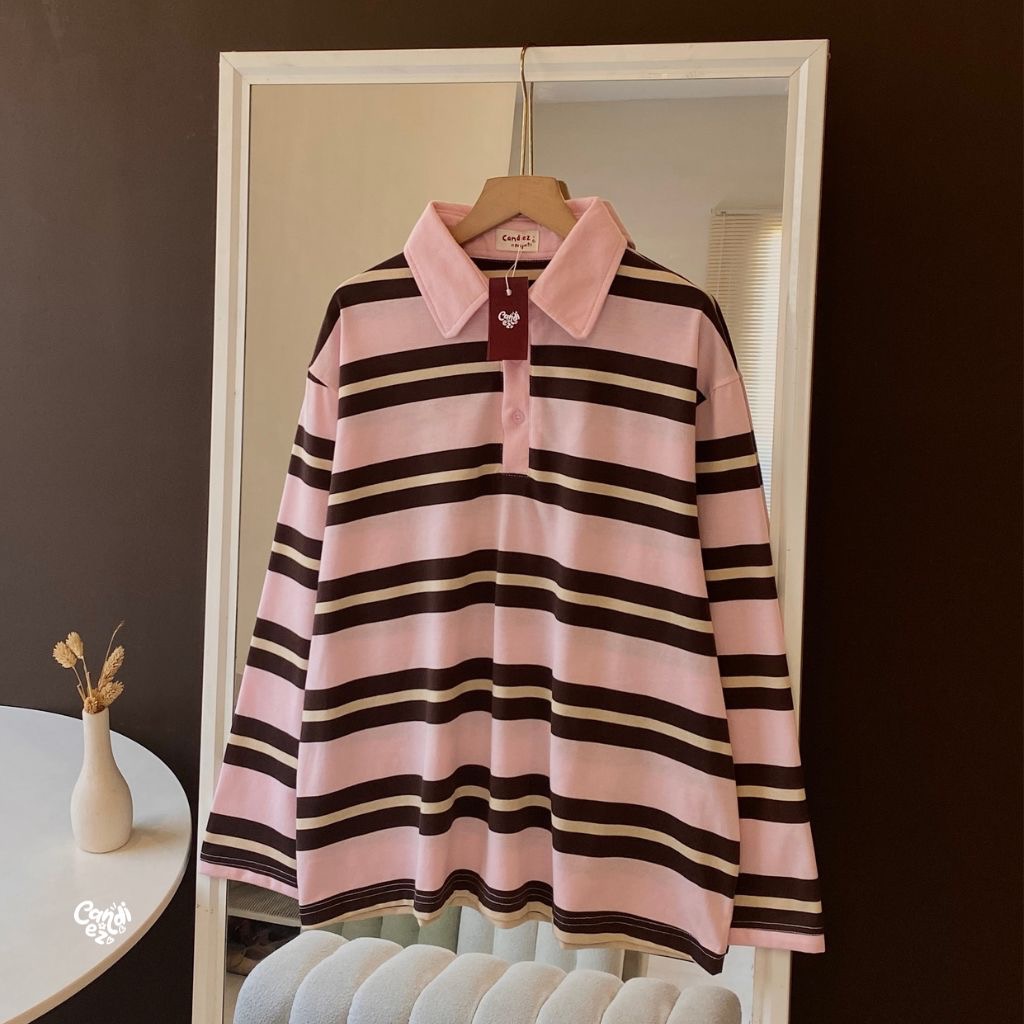 KANA Polo Oversized Sweatshirt | Pink Stripes