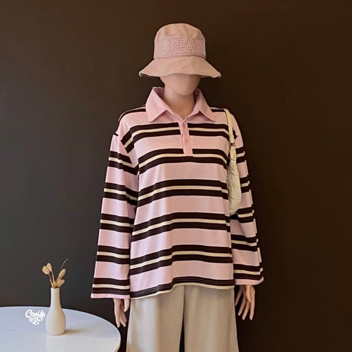 KANA Polo Oversized Sweatshirt | Pink Stripes