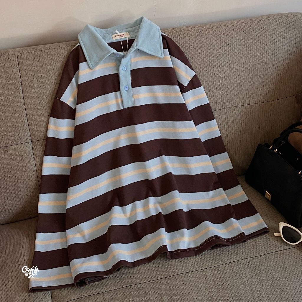 KANA Polo Oversized Sweatshirt | Blue Stripes