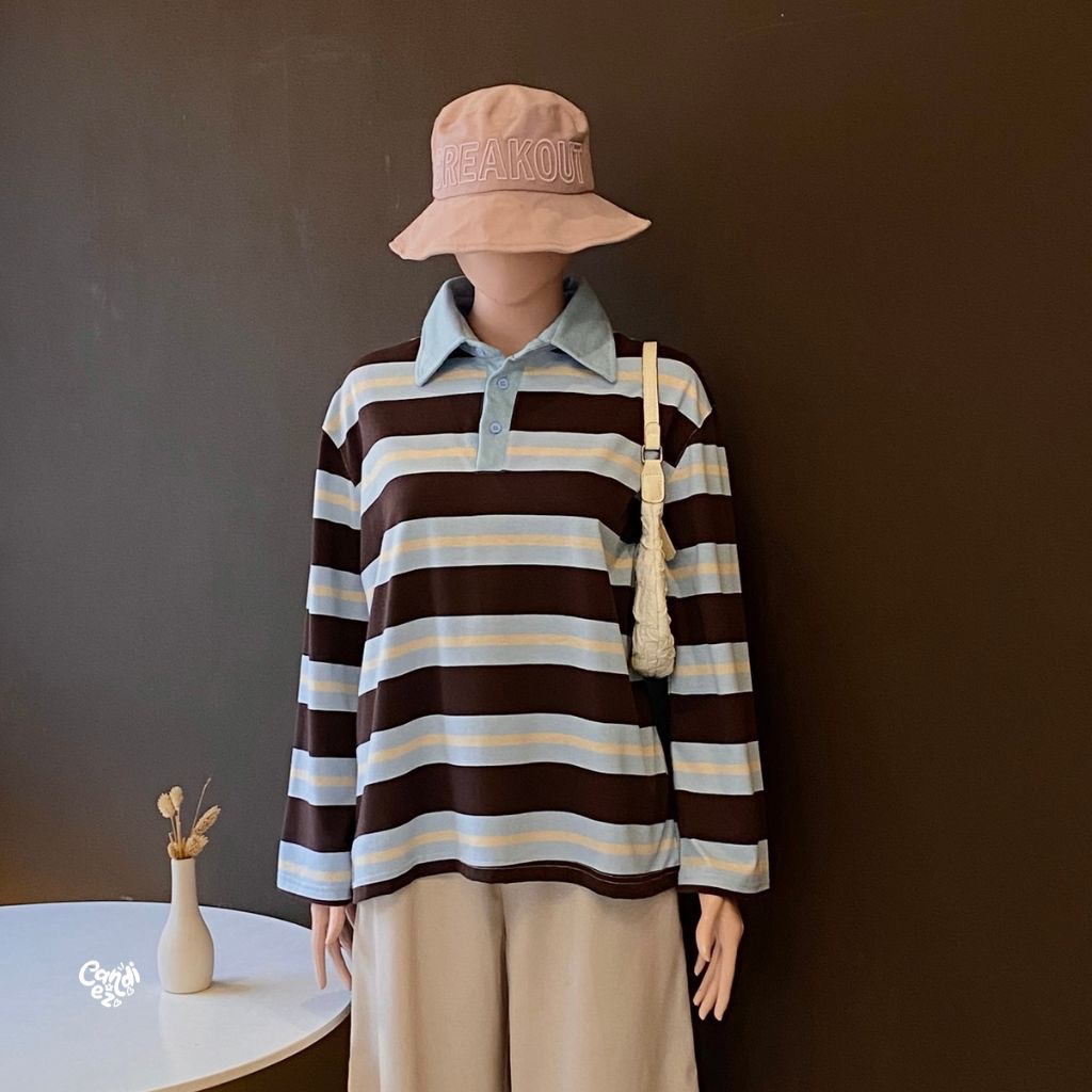 KANA Polo Oversized Sweatshirt | Blue Stripes