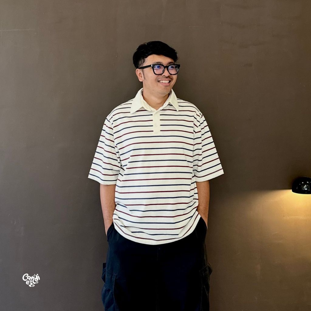 KANA PHAP Polo Oversized Sweatshirt | Oat Stripes