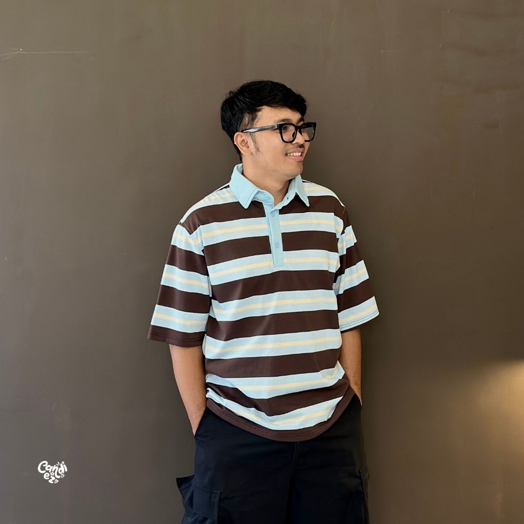 KANA PHAP Polo Oversized Sweatshirt | Blue Stripes