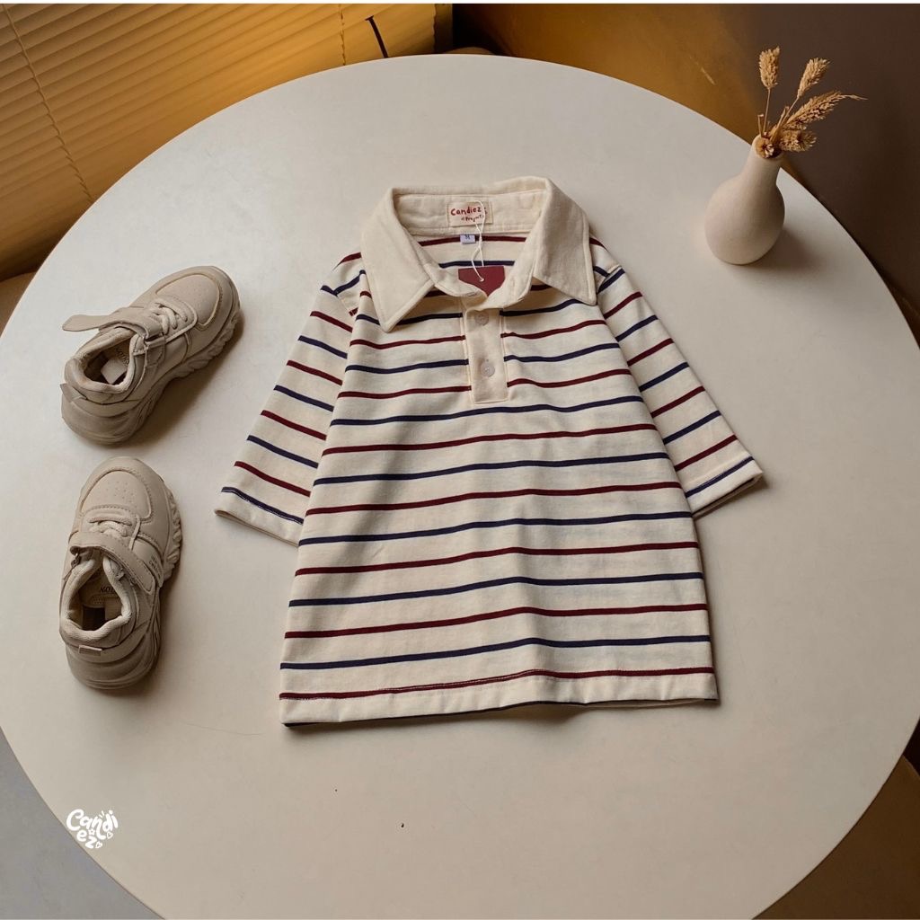 KANA KIDS Polo Oversized Sweatshirt | Oat Stripes