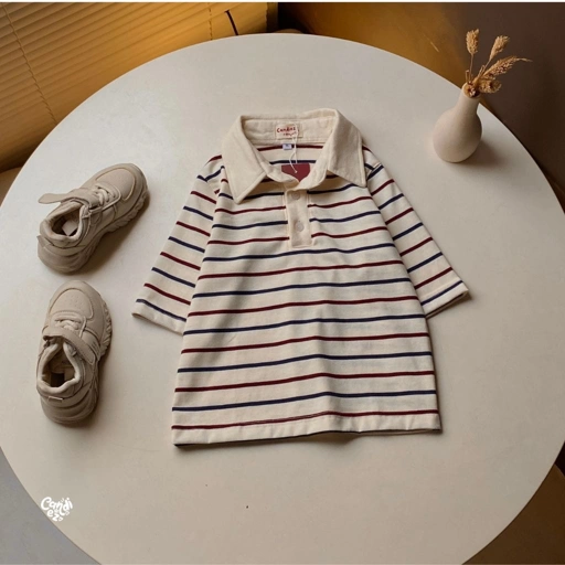 KANA KIDS Polo Oversized Sweatshirt | Oat Stripes