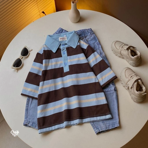 KANA KIDS Polo Oversized Sweatshirt | Blue Stripes