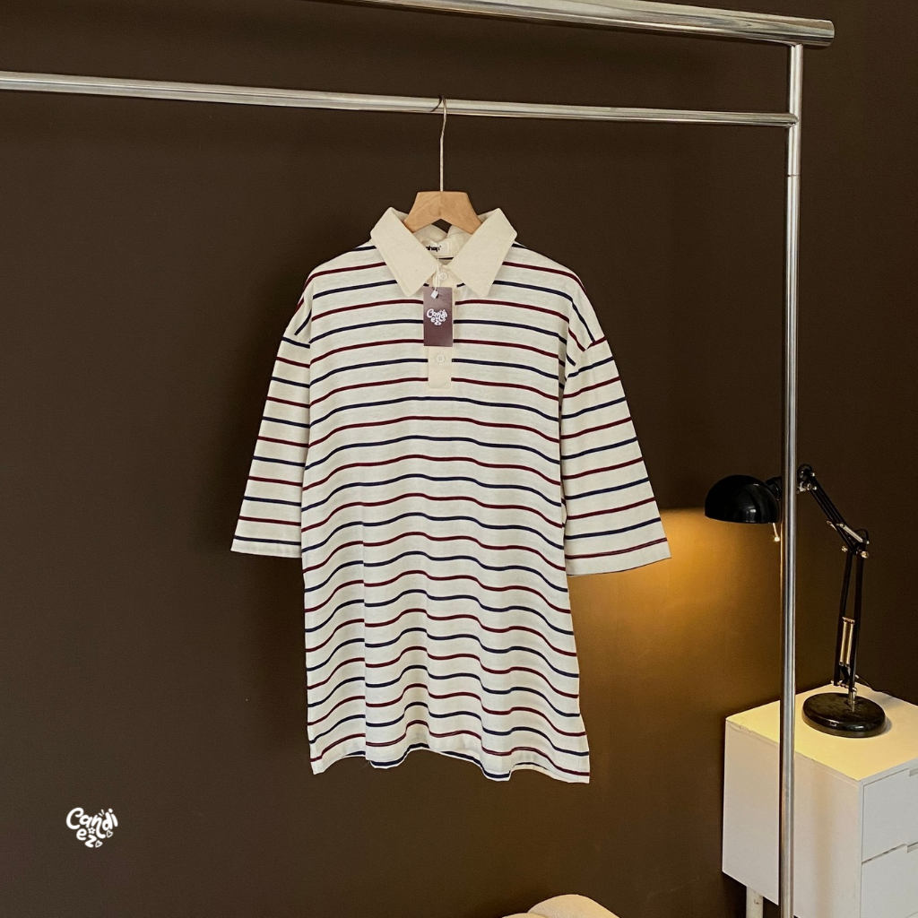 KANA PHAP Polo Oversized Sweatshirt | Oat Stripes