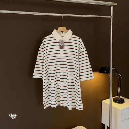 KANA PHAP Polo Oversized Sweatshirt | Oat Stripes
