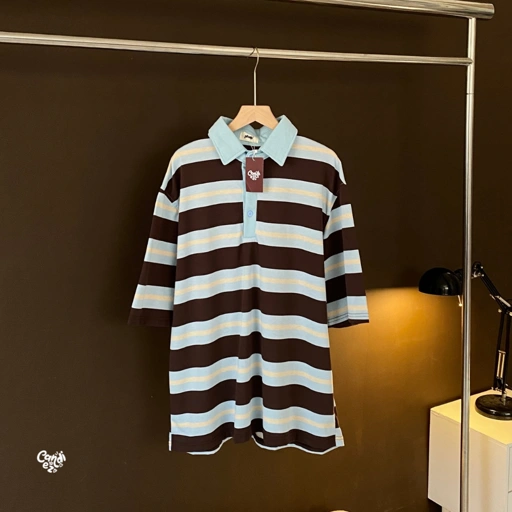 KANA PHAP Polo Oversized Sweatshirt | Blue Stripes