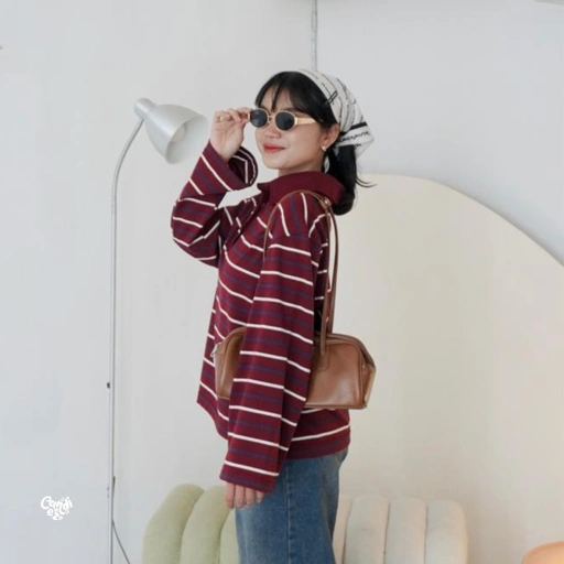 Image of KANA Polo Oversized Sweatshirts | Maroon Berry