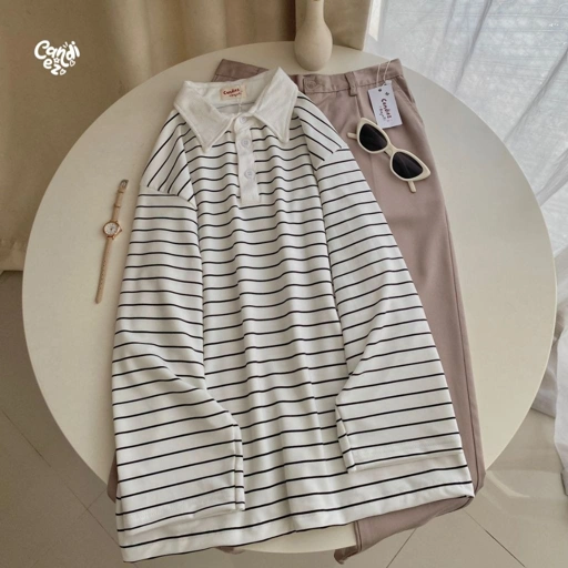 Image of KANA Polo Oversized Sweatshirt | White Stripes