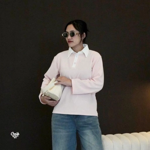Image of KANA Polo Oversized Sweatshirt | Soft Pink