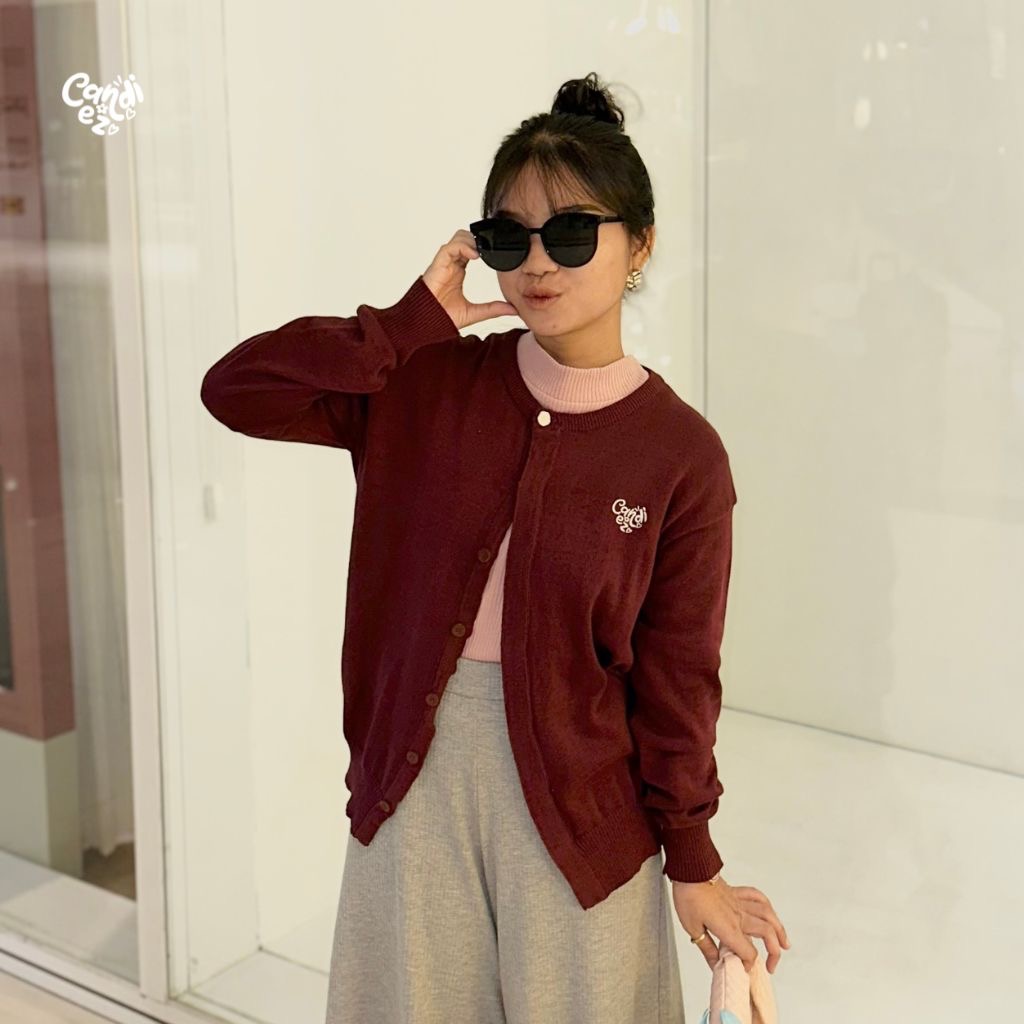 RAE Signature Basic Cardigan Knit | Maroon