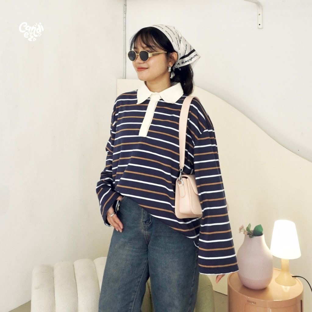 KANA Polo Oversized Sweatshirt | Navy Brown