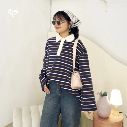 Image of KANA Polo Oversized Sweatshirt | Navy Brown