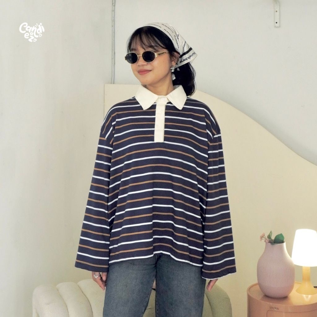 KANA Polo Oversized Sweatshirt | Navy Brown