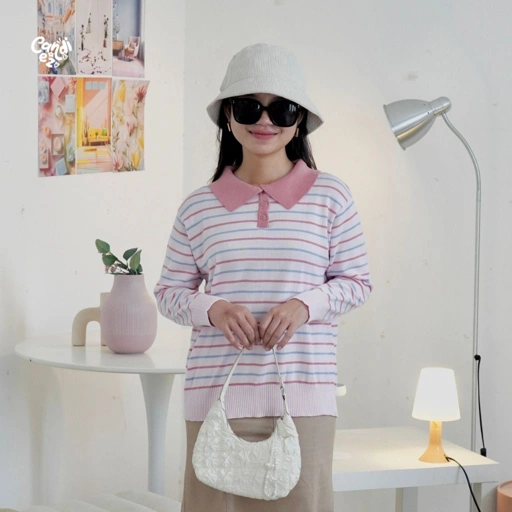 Image of MAUDY Polo Sweatshirt Knit | Strawbery Pink