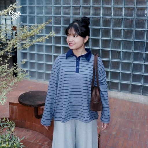 Image of KANA Polo Oversized Sweatshirt | Charcoal Stripes