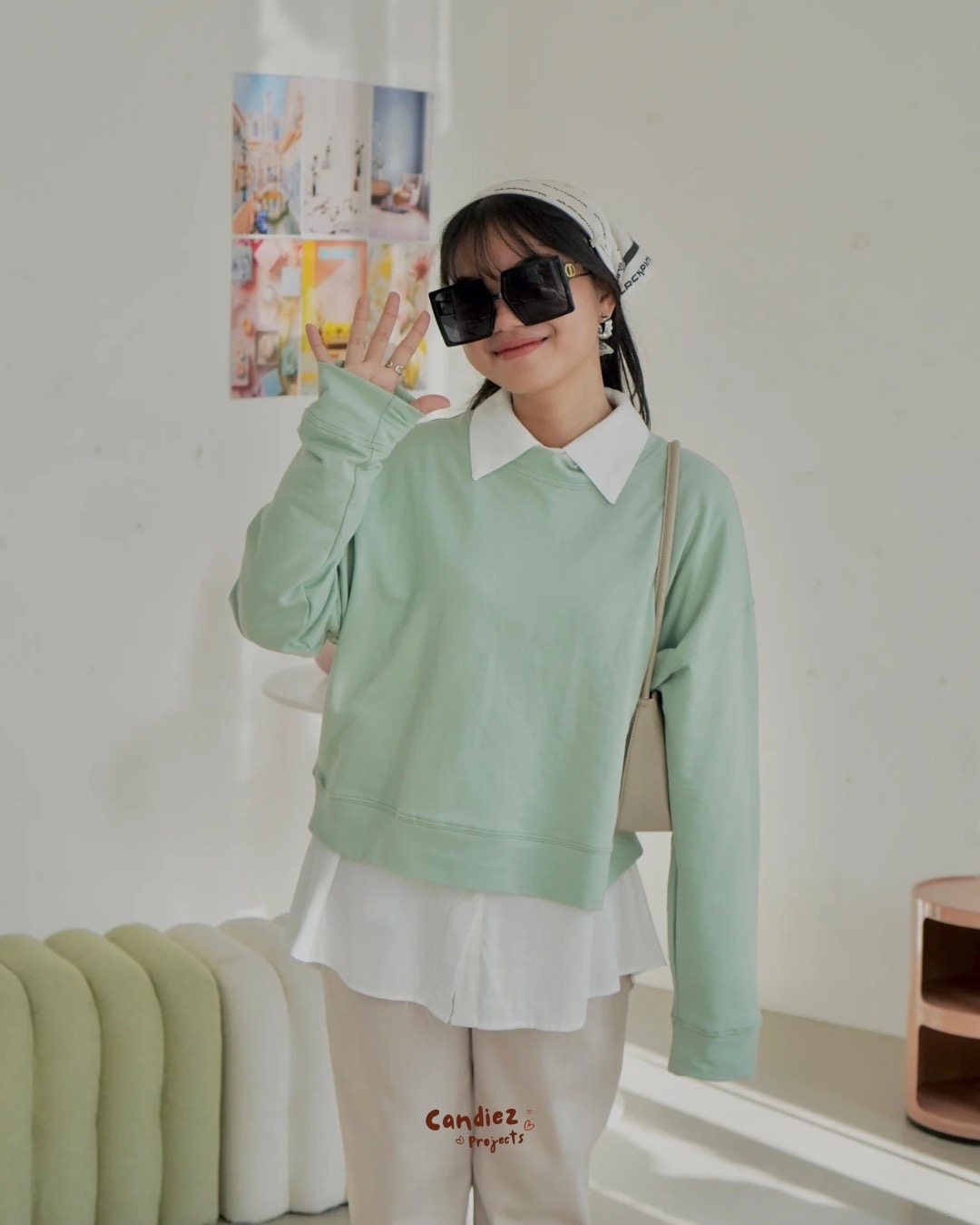 YOONA Oversized Sweater Crop | Soft Sage