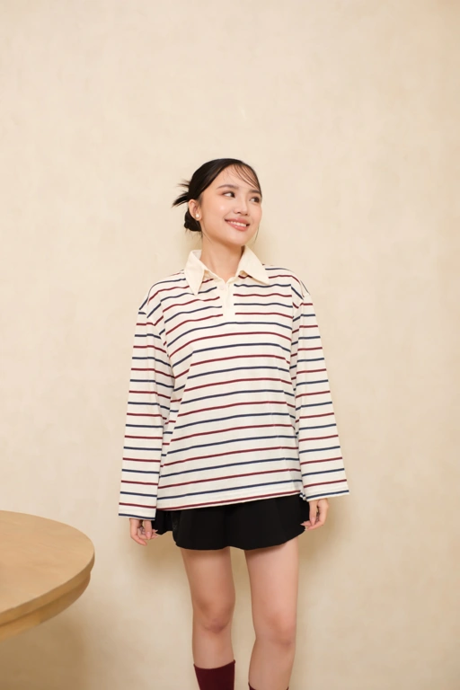 KANA Polo Oversized Sweatshirt | Oat Stripes