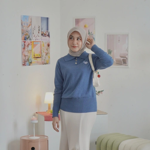 Image of NAURA Signature Polo Knit Top | Denim