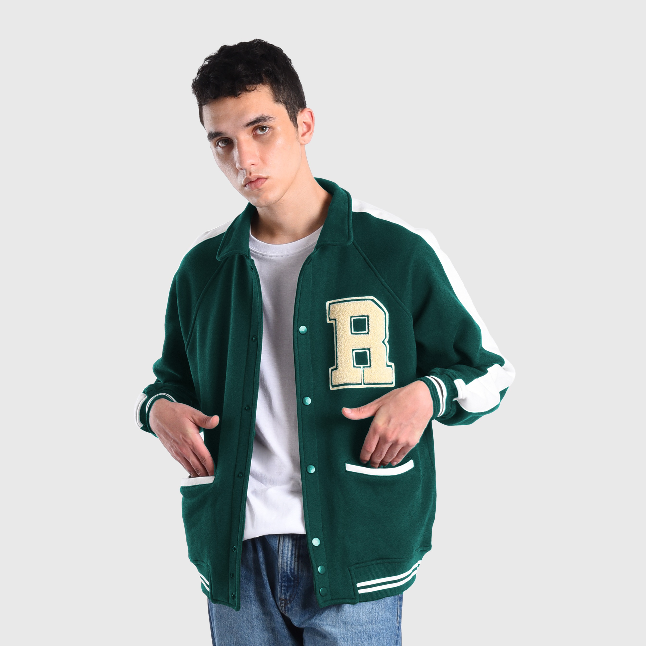 Roughneck VB011 Bottle Green Holographic Varsity Jacket
