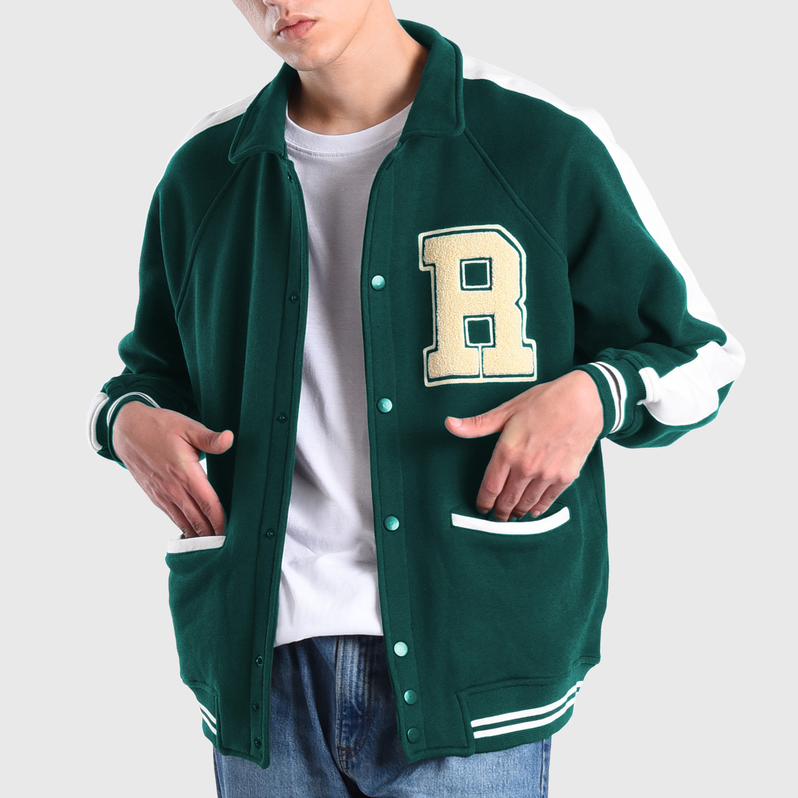 Roughneck VB011 Bottle Green Holographic Varsity Jacket