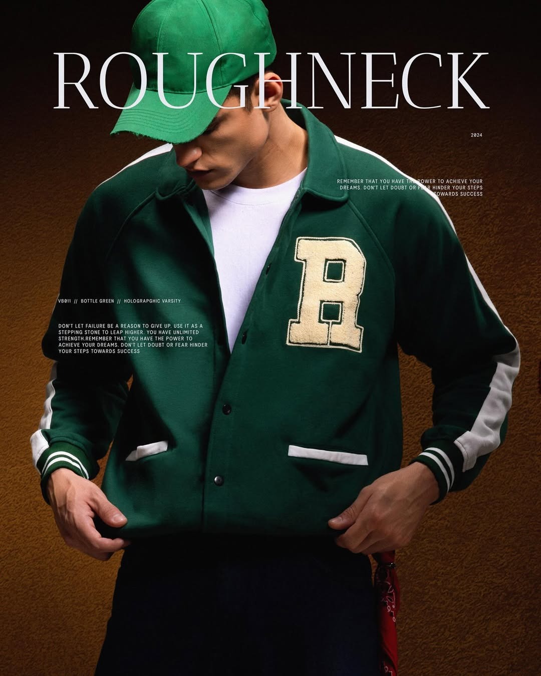 Roughneck VB011 Bottle Green Holographic Varsity Jacket