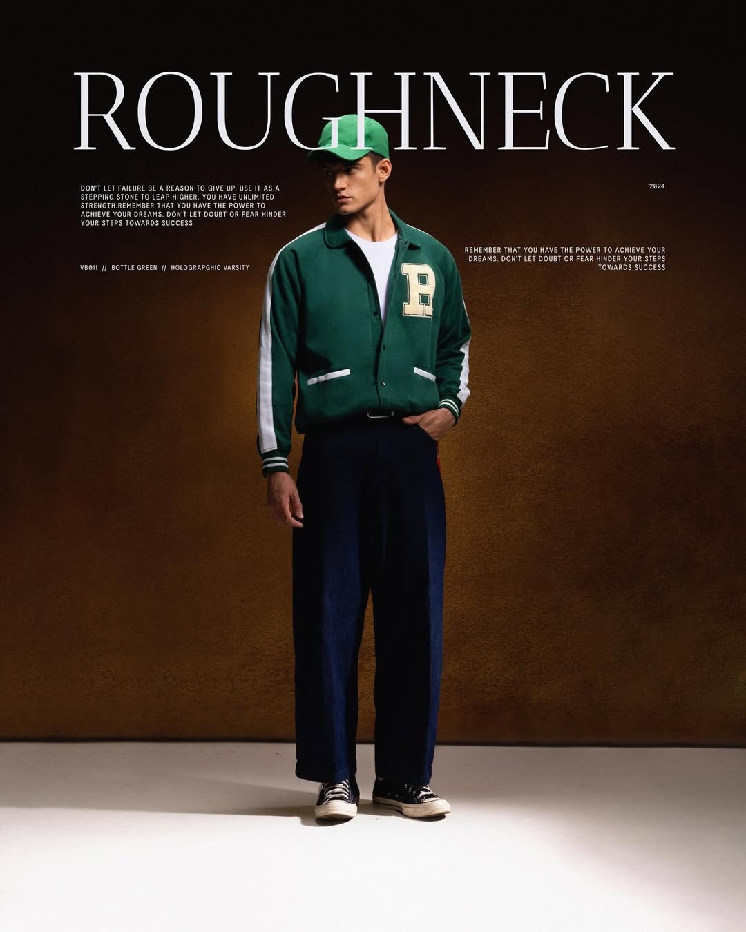 Roughneck VB011 Bottle Green Holographic Varsity Jacket